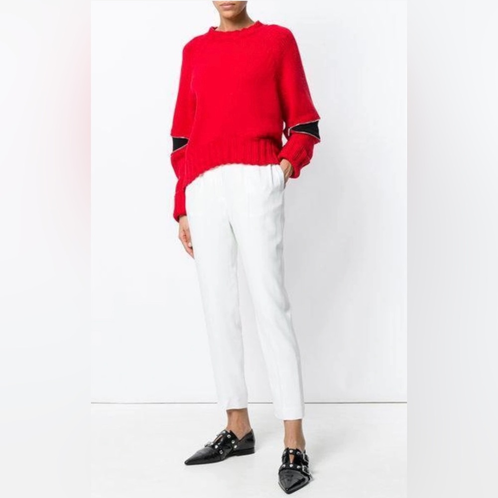 Alexander McQueen red elbow zip high low wool sweater 2018